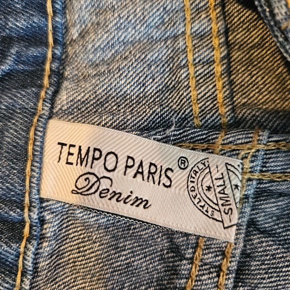 Tempo Paris Design Distressed Embroidered Jeans Ripped Denim Flower Design - Picture 6 of 10
